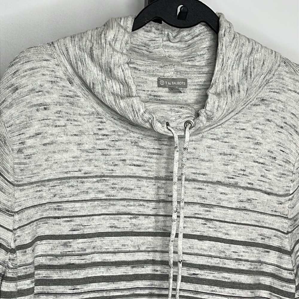 T by Talbots Sweater Women's Ombre Stripe Gray Knit Funnel Neck Sz XL Petite - Picture 2 of 10
